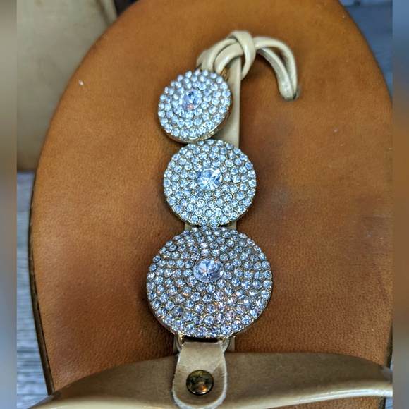 Toscanella Dazzler Tan Gold Embellished Sandals Made in Italy, 8 - Picture 7 of 9